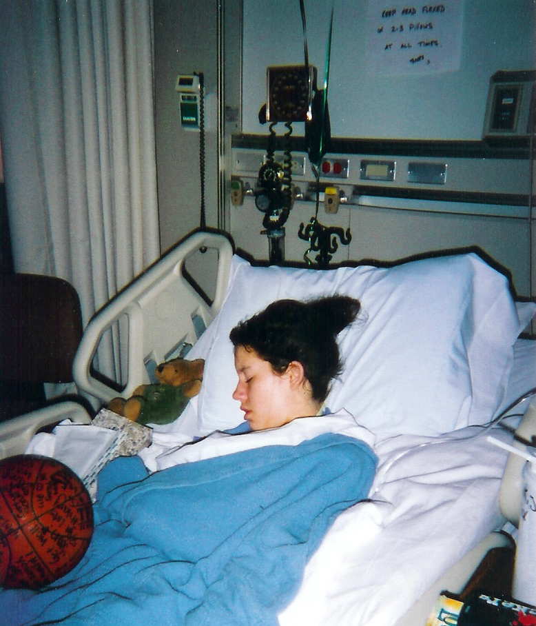 Jessica after her tracheal
tumor resection, University 
of Utah Hospital, December 2000.